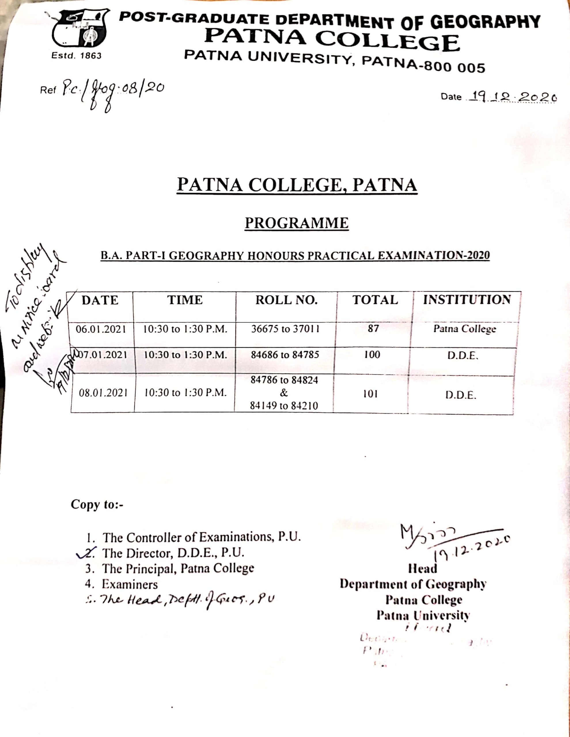B.A. Part-I Geography Honours Practical Examination-2020
