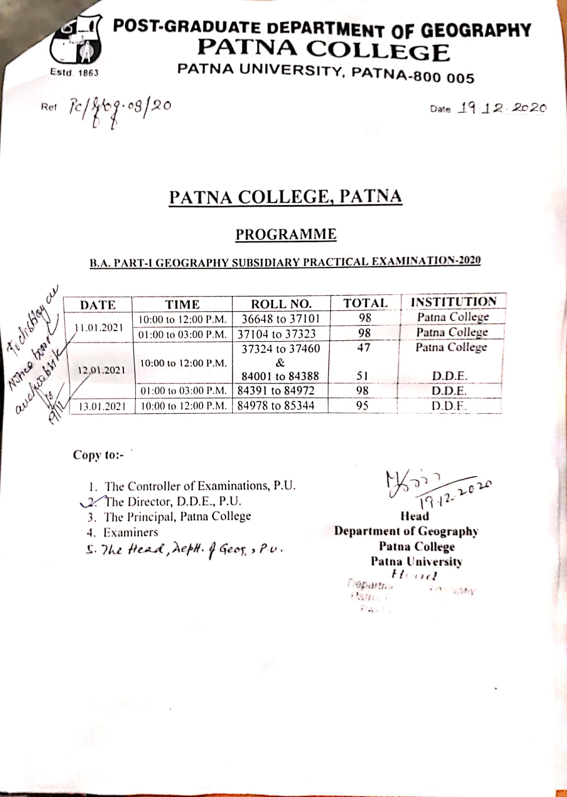 B.A. Part-I Geography Subsidiary Practical Examination-2020